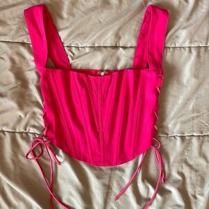 NWT Fashion Nova Hot Pink Square Neck Lace-Up Corset Top